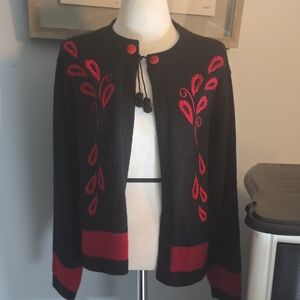 Alpaca Red And Black Cardigan Alpaca Style Women's Medium